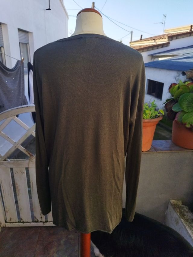 Jersey verde de punto fino talla L oversized