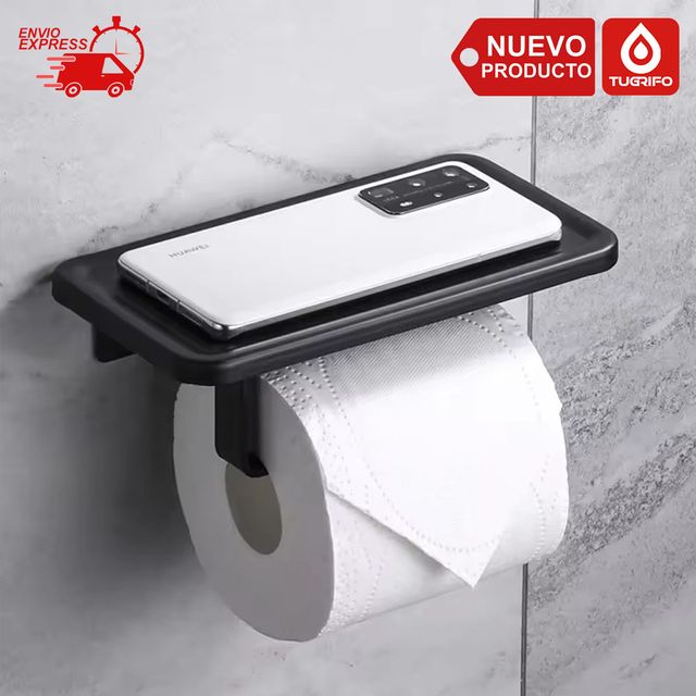 Portarrollos con bandeja de aluminio Negro Mate