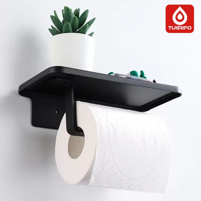 Portarrollos con bandeja de aluminio Negro Mate