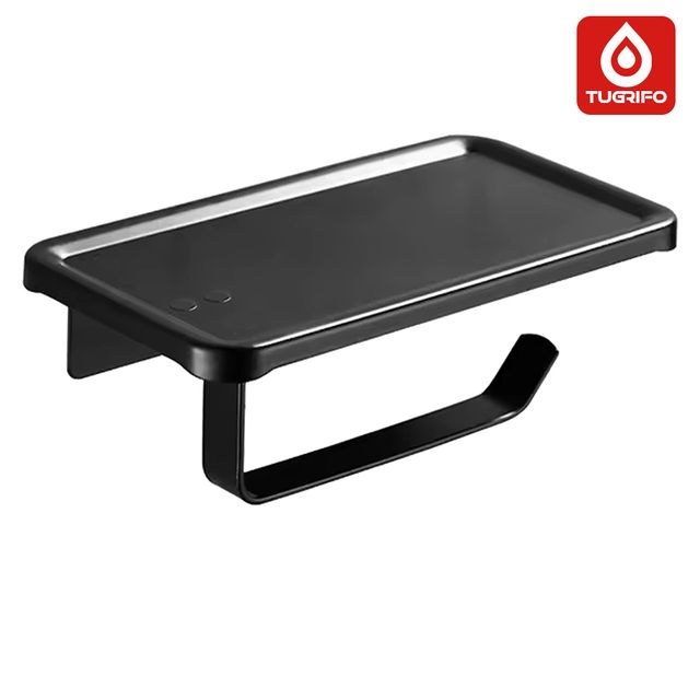 Portarrollos con bandeja de aluminio Negro Mate