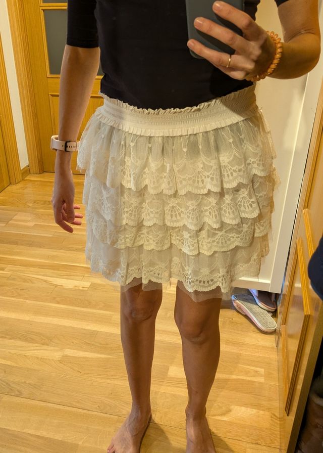 Falda volantes de encaje Poete