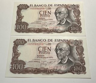 100 pesetas pareja correlativ Manuel de Falla 1970