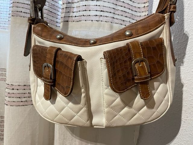 Bolso mujer, de polipiel color blanco y marron