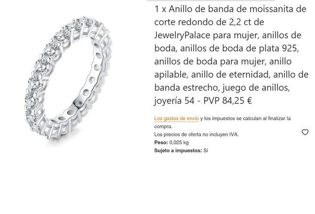 🥰 Anillo de banda de moissanita de corte redondo