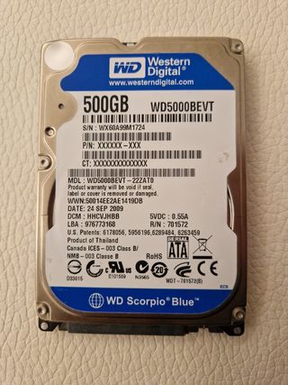 Disco Duro Western Digital Scorpio Blue 500GB 2,5"