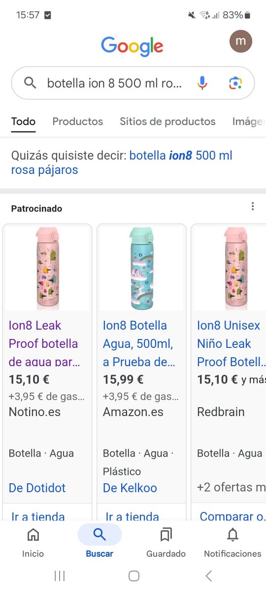 NUEVA Botella agua sin BPA