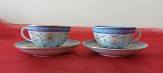 Tazze da tè (2) in porcellana cinese bianca e blu