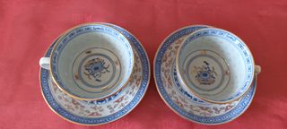 Tazze da tè (2) in porcellana cinese bianca e blu