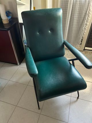 Poltrona reclinabile vintage in pelle verde scuro