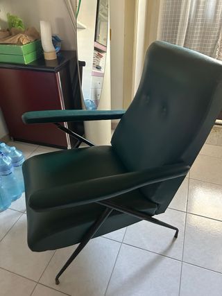Poltrona reclinabile vintage in pelle verde scuro