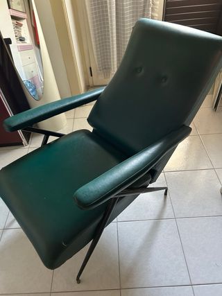 Poltrona reclinabile vintage in pelle verde scuro