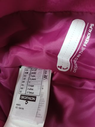 Mono esquí niña talla 3 años