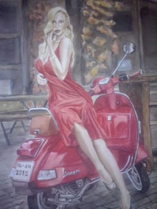 Acuarela chica de rojo