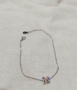 Pulsera plata s925 con inicial M colorida