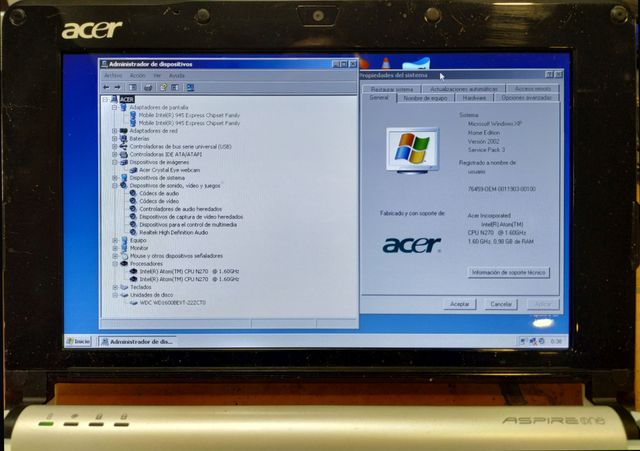 Acer Aspire One ZG5 Atom N270 1,60 GHz Windows XP