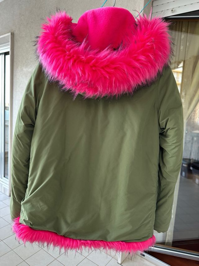 Giubbotto-Parka verde militare e fucsia