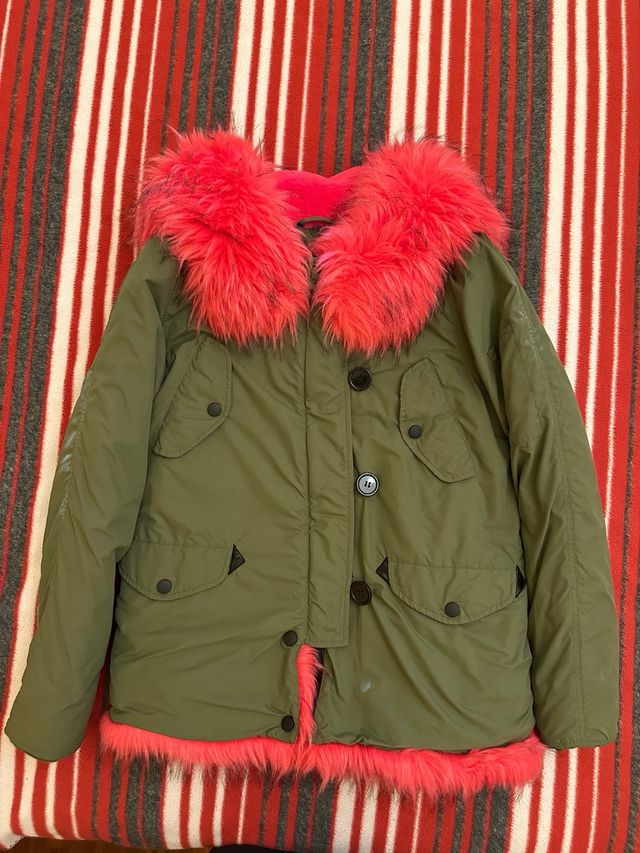 Giubbotto-Parka verde militare e fucsia