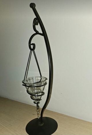 Portacandelina in vetro e ferro nero