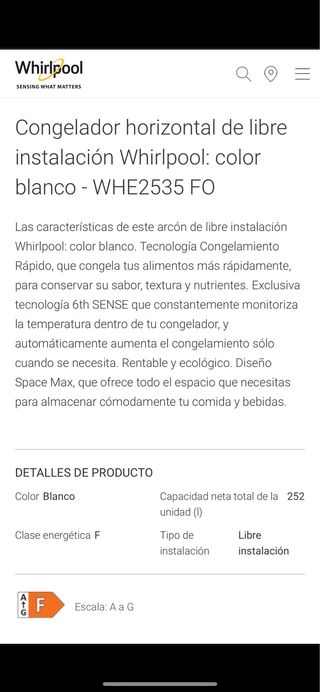 Arcon congelador Whirlpool