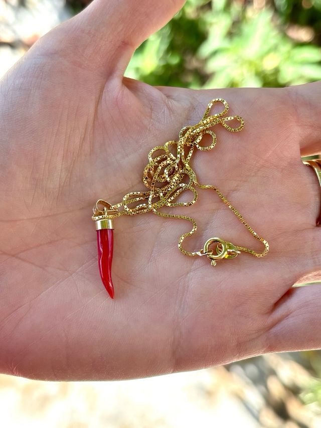 Collana cornetto corallo argneto 925 placcato oro