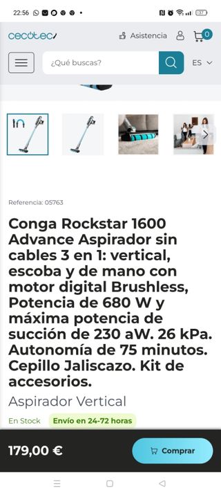 Aspirador vertical  rockstar  1600 Advance.