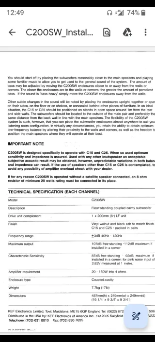 KEF c200 SW subwoofer
