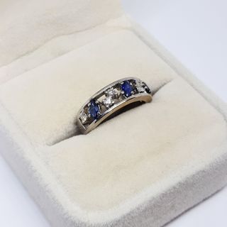 Anillo Oro Blanco 18K Diamantes y Zafiros