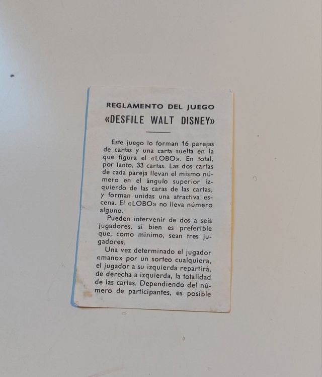 Juego cartas Walt Disney Desfile 1974