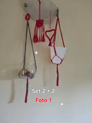 Set 2 Portavaso macramè tapiz 2  decorar hogar