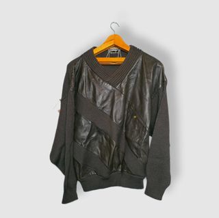 Jersey de cuero y lana verde oscuro L