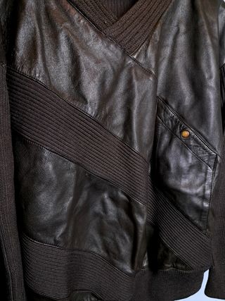 Jersey de cuero y lana verde oscuro L
