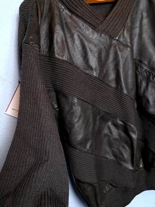 Jersey de cuero y lana verde oscuro L