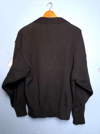 Jersey de cuero y lana verde oscuro L