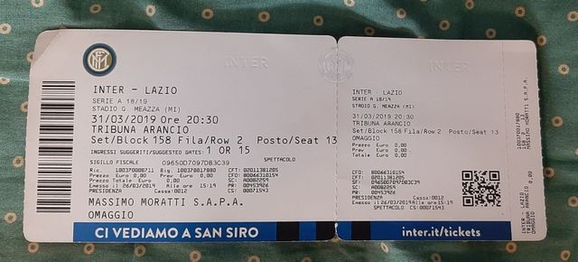 Biglietto INTER/LAZIO 2019 da Collezione