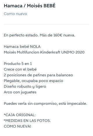 HAMACA / MOISES BEBÉ UNIMO