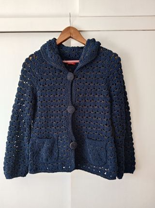 Chaqueta vintage lana crochet azul de Juan Blanco
