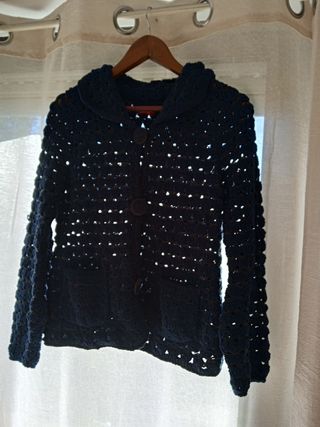 Chaqueta vintage lana crochet azul de Juan Blanco