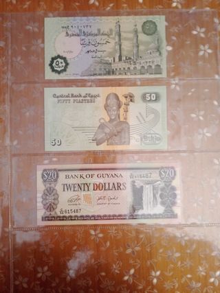 Lote de Billetes Egipto y Guyana.