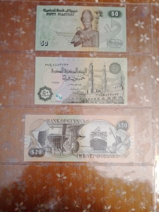 Lote de Billetes Egipto y Guyana.