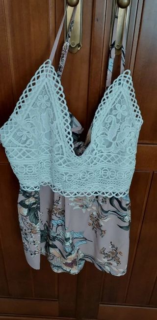 Blusa tiranta Shein Rosa Palo, blanca flores, lazo