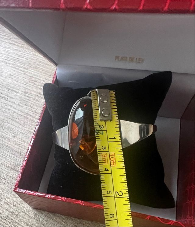 Brazalete Pulsera de plata con piedra ambar