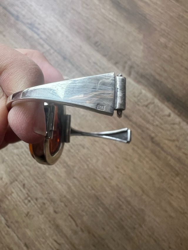 Brazalete Pulsera de plata con piedra ambar