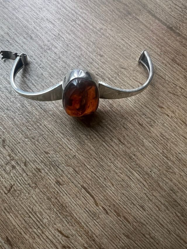 Brazalete Pulsera de plata con piedra ambar