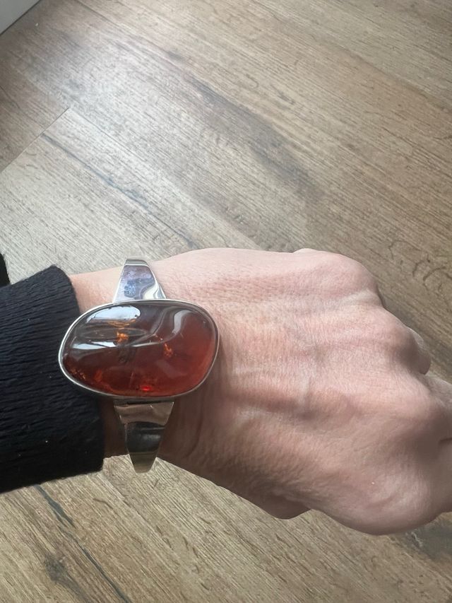 Brazalete Pulsera de plata con piedra ambar