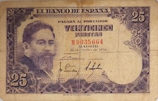 Billete de 25 pesetas de 1954