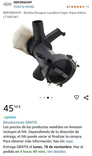 BOMBA DESAGUE LAVADORA FAGOR ASPES EDESA