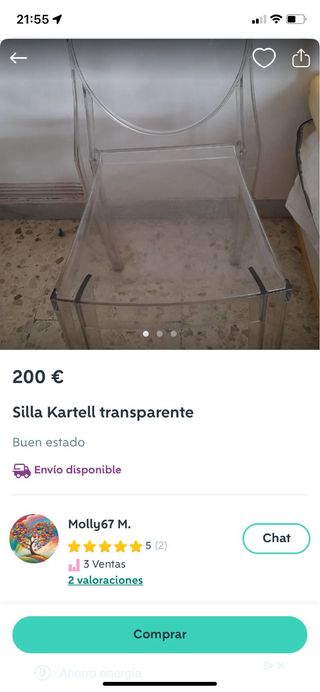 Silla/sillón autentica Kartell. Transparente