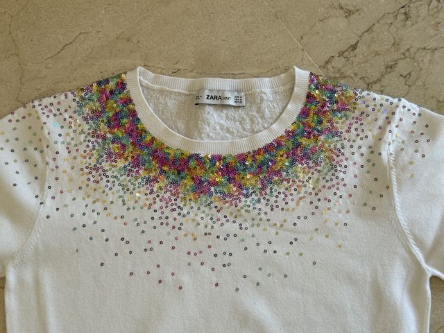 Jersey blanco lentejuelas de Zara Knit. Talla M