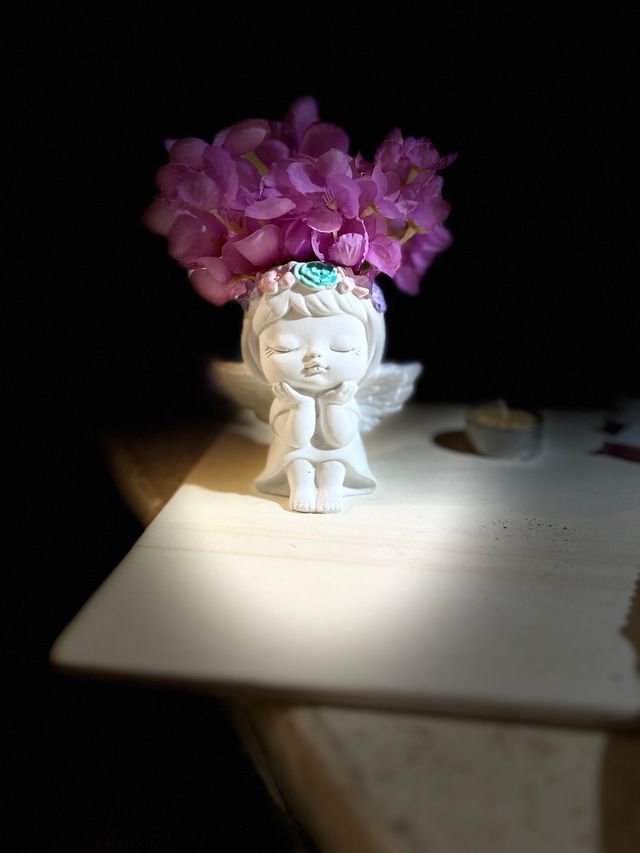 Statua in resina acqua angelo bambina