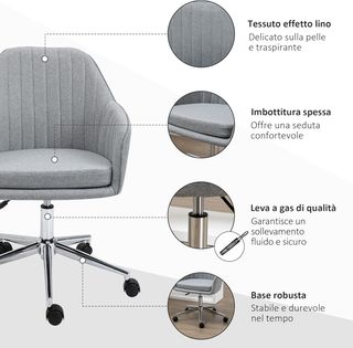 Sedia da Ufficio in Tessuto con Ruote, Seduta Gire